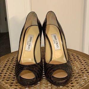 Jimmy Choo Snakeskin Open Toe Heels